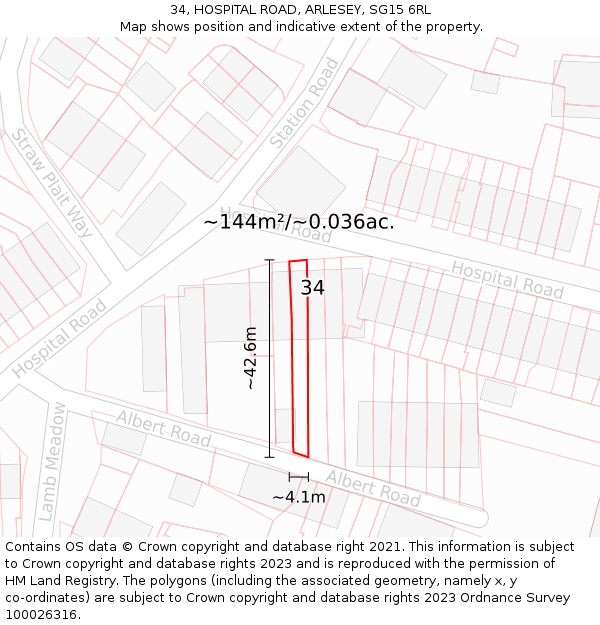 34, HOSPITAL ROAD, ARLESEY, SG15 6RL: Plot and title map