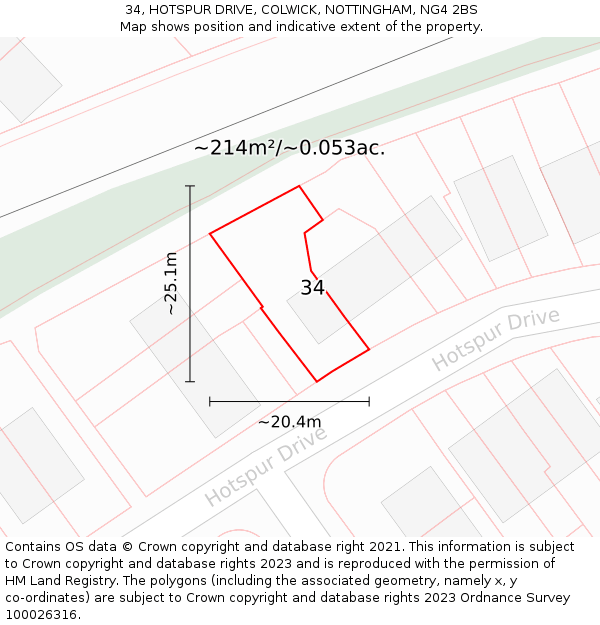 34, HOTSPUR DRIVE, COLWICK, NOTTINGHAM, NG4 2BS: Plot and title map
