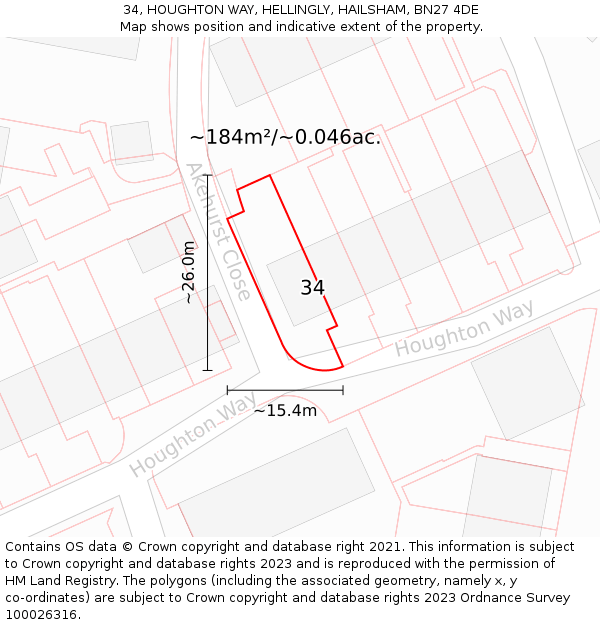 34, HOUGHTON WAY, HELLINGLY, HAILSHAM, BN27 4DE: Plot and title map