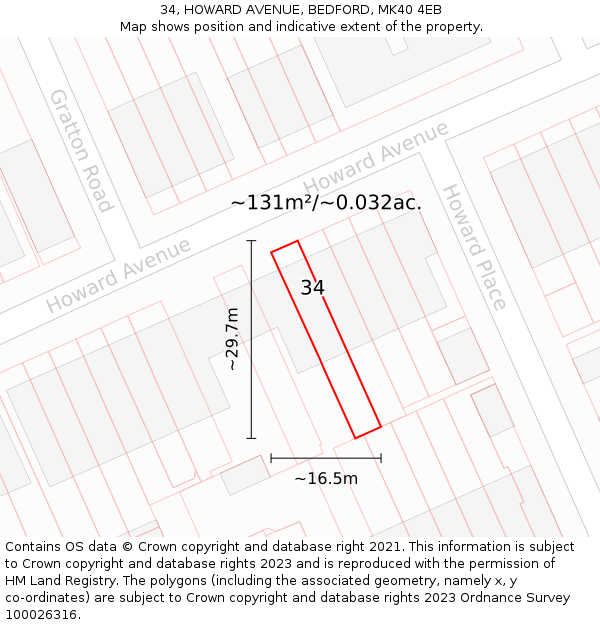 34, HOWARD AVENUE, BEDFORD, MK40 4EB: Plot and title map