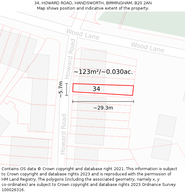 34, HOWARD ROAD, HANDSWORTH, BIRMINGHAM, B20 2AN: Plot and title map