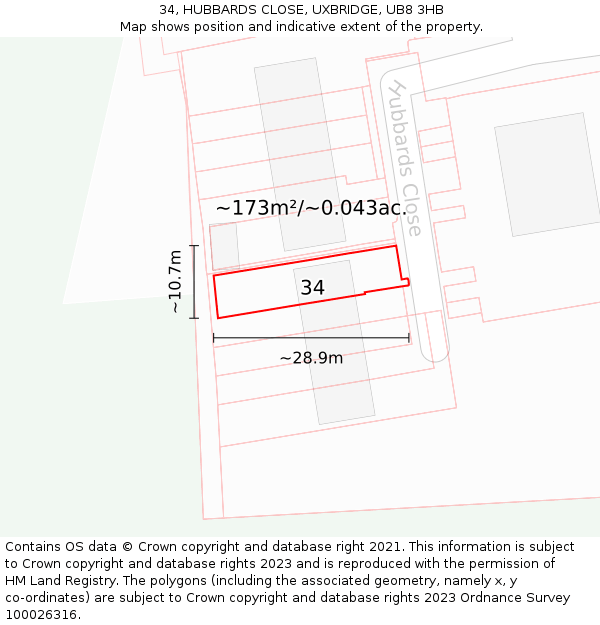 34, HUBBARDS CLOSE, UXBRIDGE, UB8 3HB: Plot and title map