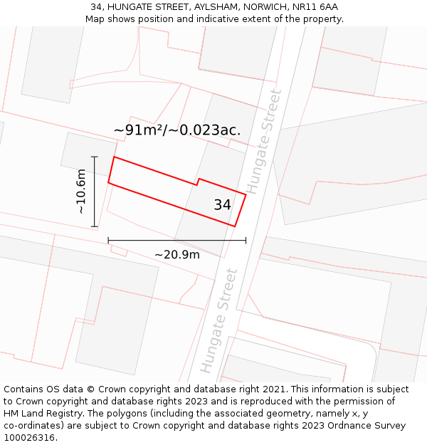 34, HUNGATE STREET, AYLSHAM, NORWICH, NR11 6AA: Plot and title map
