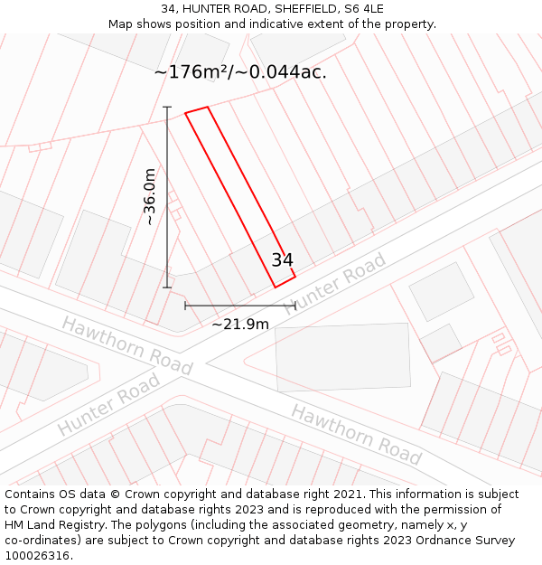 34, HUNTER ROAD, SHEFFIELD, S6 4LE: Plot and title map