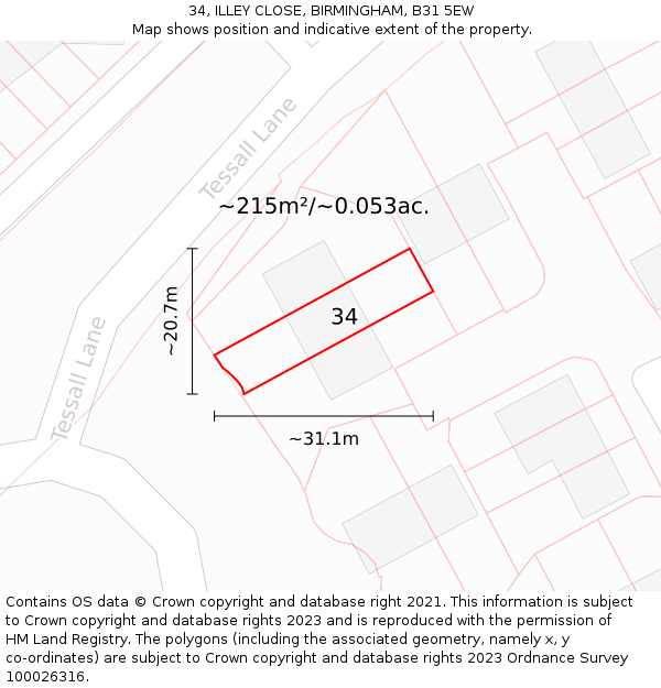 34, ILLEY CLOSE, BIRMINGHAM, B31 5EW: Plot and title map