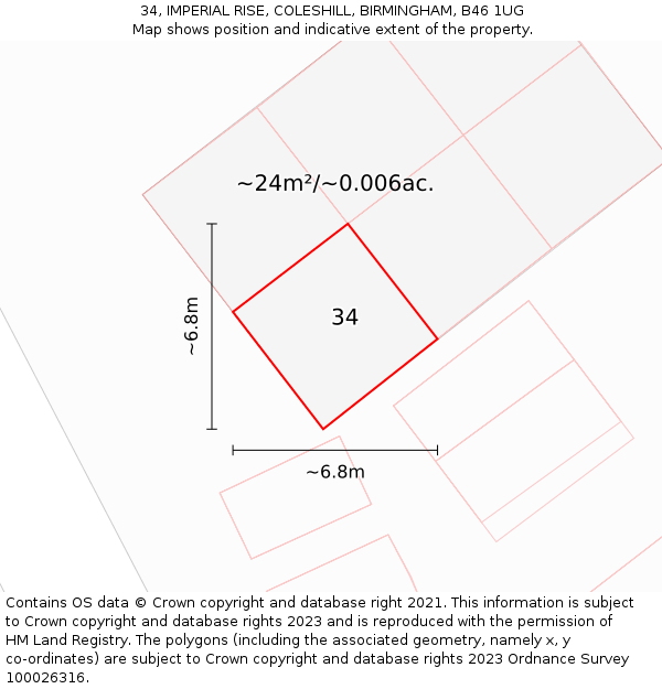 34, IMPERIAL RISE, COLESHILL, BIRMINGHAM, B46 1UG: Plot and title map