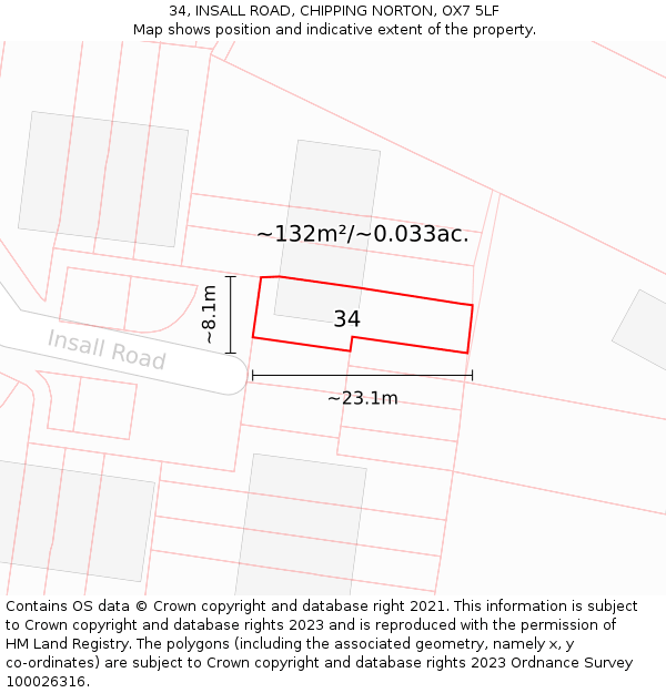 34, INSALL ROAD, CHIPPING NORTON, OX7 5LF: Plot and title map