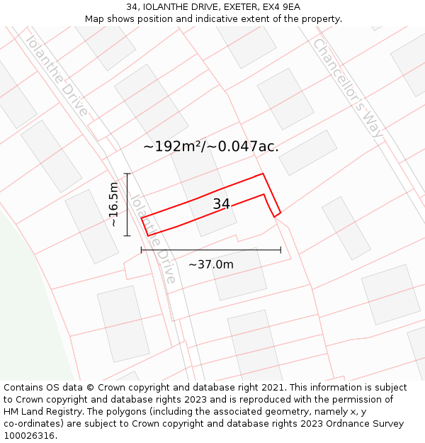 34, IOLANTHE DRIVE, EXETER, EX4 9EA: Plot and title map