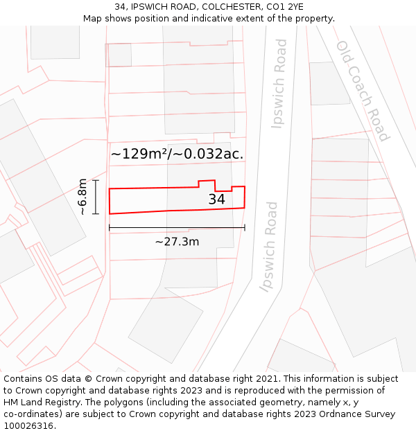 34, IPSWICH ROAD, COLCHESTER, CO1 2YE: Plot and title map