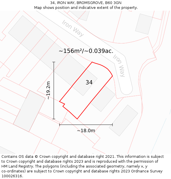 34, IRON WAY, BROMSGROVE, B60 3GN: Plot and title map