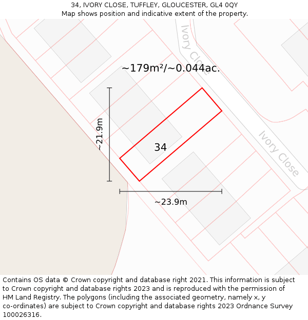 34, IVORY CLOSE, TUFFLEY, GLOUCESTER, GL4 0QY: Plot and title map