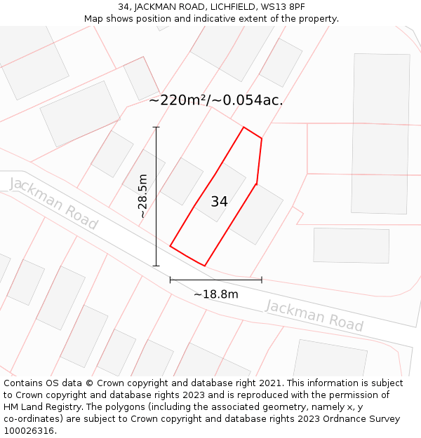 34, JACKMAN ROAD, LICHFIELD, WS13 8PF: Plot and title map