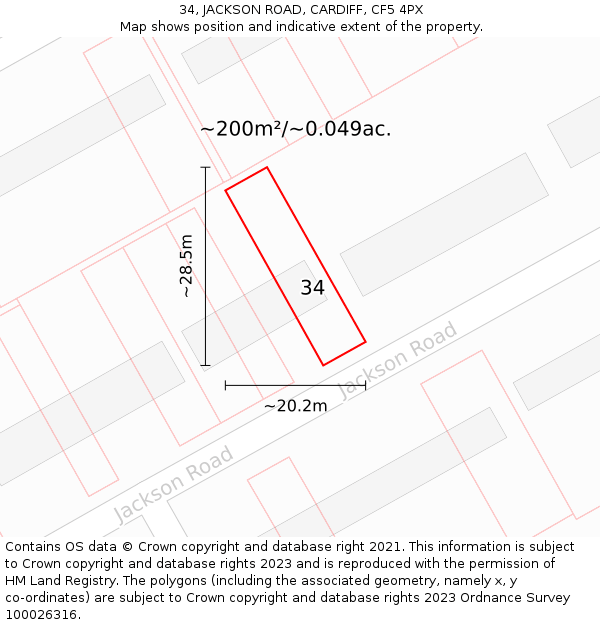 34, JACKSON ROAD, CARDIFF, CF5 4PX: Plot and title map