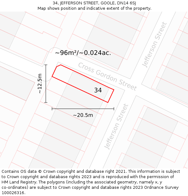 34, JEFFERSON STREET, GOOLE, DN14 6SJ: Plot and title map