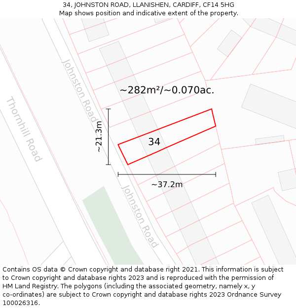 34, JOHNSTON ROAD, LLANISHEN, CARDIFF, CF14 5HG: Plot and title map