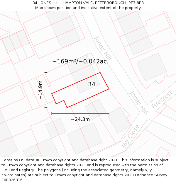 34, JONES HILL, HAMPTON VALE, PETERBOROUGH, PE7 8PR: Plot and title map