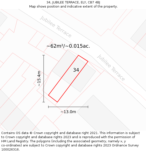 34, JUBILEE TERRACE, ELY, CB7 4BJ: Plot and title map
