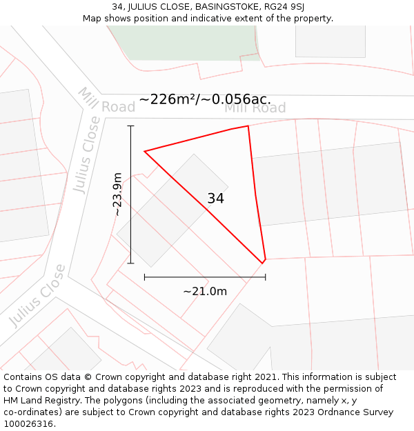 34, JULIUS CLOSE, BASINGSTOKE, RG24 9SJ: Plot and title map