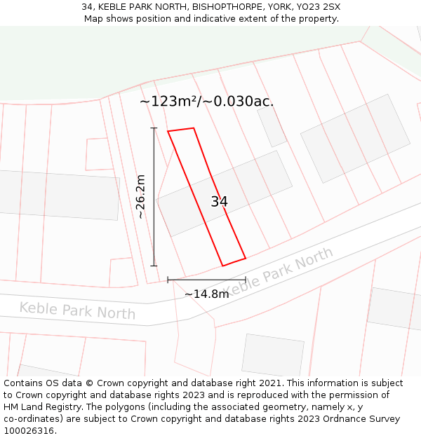 34, KEBLE PARK NORTH, BISHOPTHORPE, YORK, YO23 2SX: Plot and title map