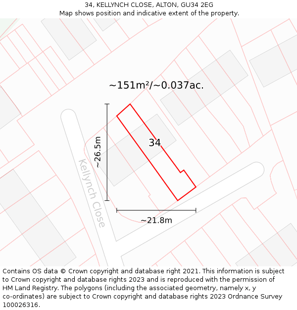 34, KELLYNCH CLOSE, ALTON, GU34 2EG: Plot and title map