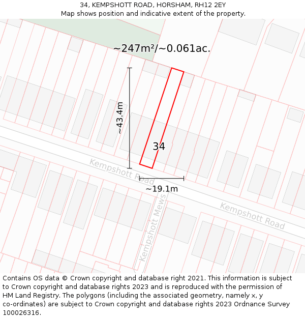34, KEMPSHOTT ROAD, HORSHAM, RH12 2EY: Plot and title map