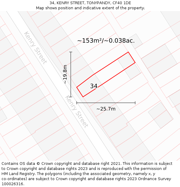 34, KENRY STREET, TONYPANDY, CF40 1DE: Plot and title map