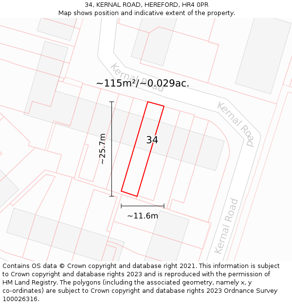 34, KERNAL ROAD, HEREFORD, HR4 0PR: Plot and title map