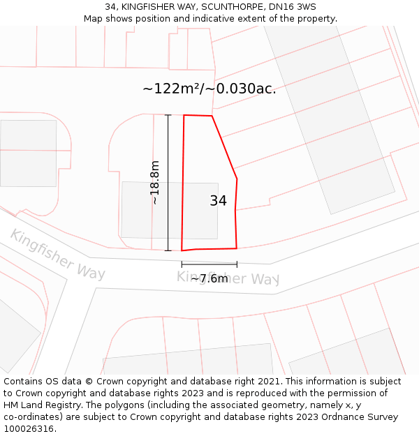 34, KINGFISHER WAY, SCUNTHORPE, DN16 3WS: Plot and title map