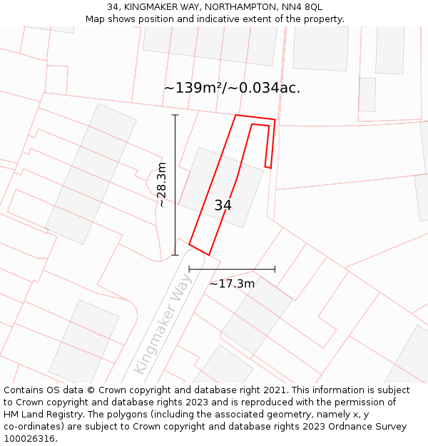 34, KINGMAKER WAY, NORTHAMPTON, NN4 8QL: Plot and title map