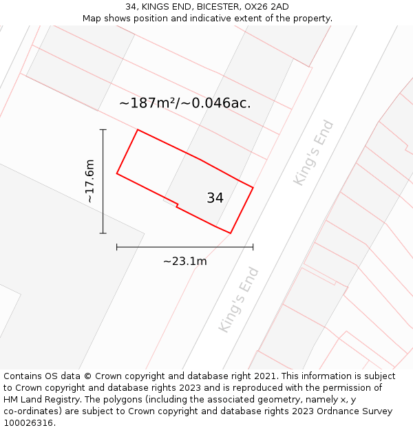 34, KINGS END, BICESTER, OX26 2AD: Plot and title map