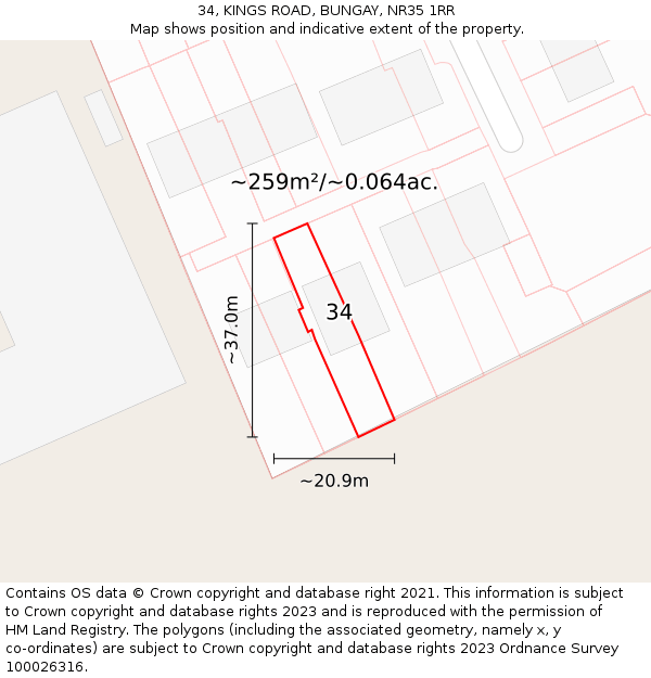 34, KINGS ROAD, BUNGAY, NR35 1RR: Plot and title map