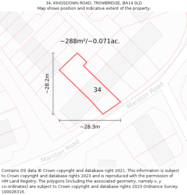34, KINGSDOWN ROAD, TROWBRIDGE, BA14 0LD: Plot and title map