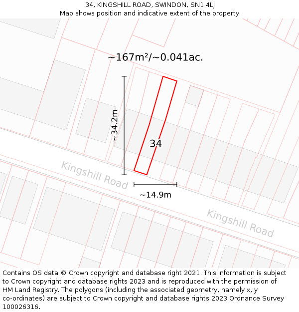 34, KINGSHILL ROAD, SWINDON, SN1 4LJ: Plot and title map