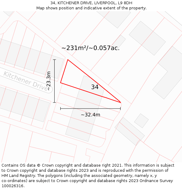 34, KITCHENER DRIVE, LIVERPOOL, L9 8DH: Plot and title map