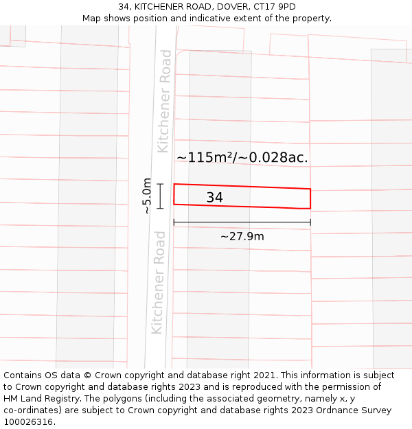 34, KITCHENER ROAD, DOVER, CT17 9PD: Plot and title map