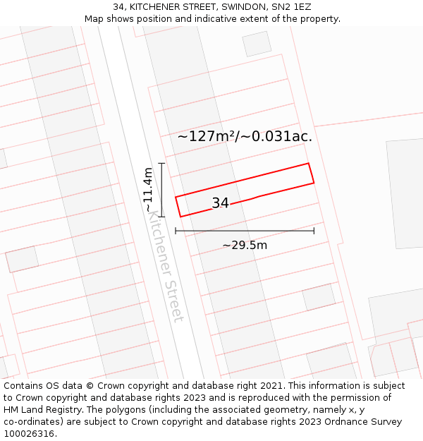 34, KITCHENER STREET, SWINDON, SN2 1EZ: Plot and title map