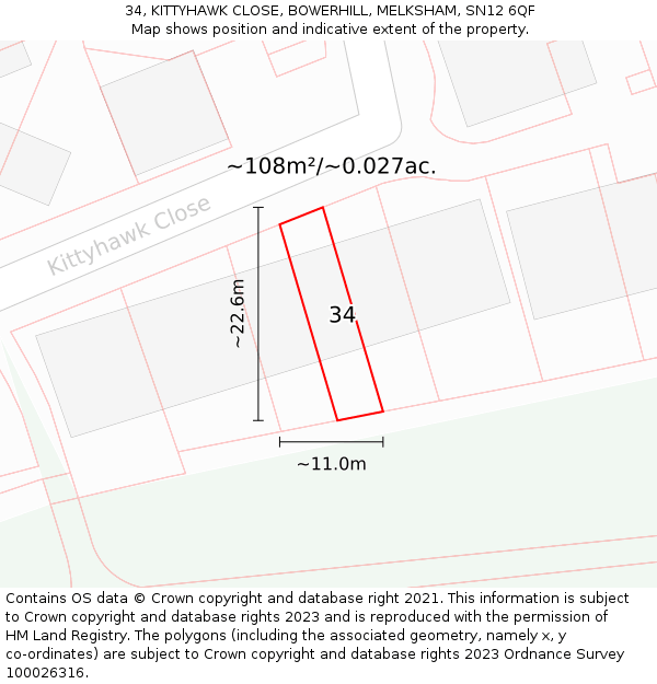 34, KITTYHAWK CLOSE, BOWERHILL, MELKSHAM, SN12 6QF: Plot and title map