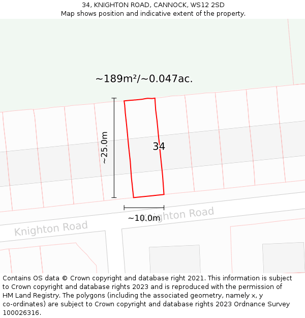 34, KNIGHTON ROAD, CANNOCK, WS12 2SD: Plot and title map