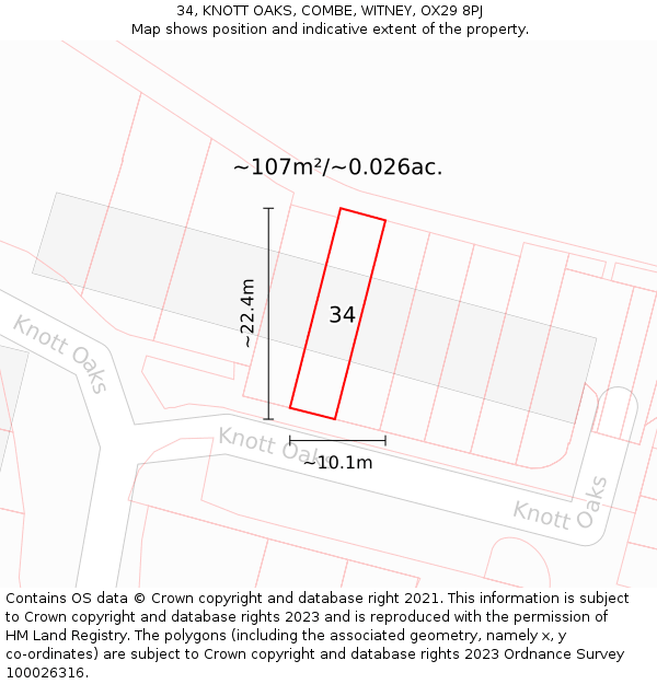 34, KNOTT OAKS, COMBE, WITNEY, OX29 8PJ: Plot and title map