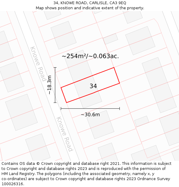 34, KNOWE ROAD, CARLISLE, CA3 9EQ: Plot and title map