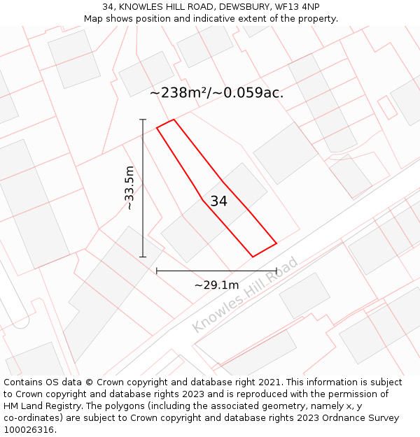 34, KNOWLES HILL ROAD, DEWSBURY, WF13 4NP: Plot and title map