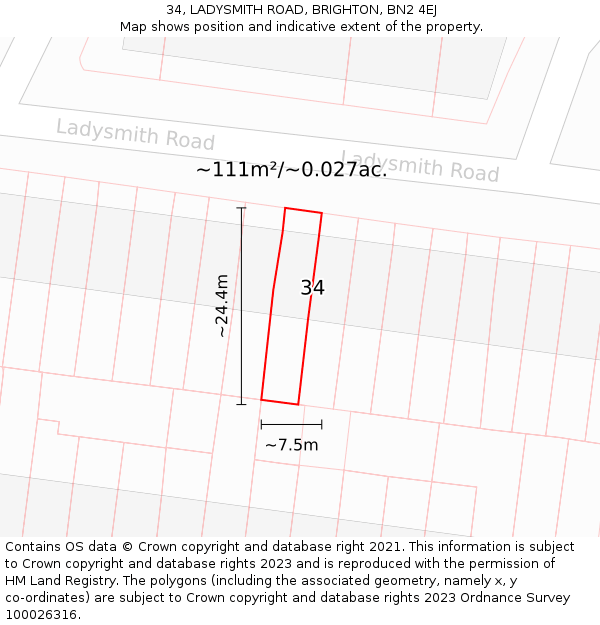 34, LADYSMITH ROAD, BRIGHTON, BN2 4EJ: Plot and title map