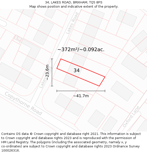 34, LAKES ROAD, BRIXHAM, TQ5 8PS: Plot and title map