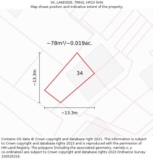 34, LAKESIDE, TRING, HP23 5HN: Plot and title map