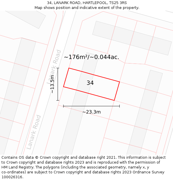 34, LANARK ROAD, HARTLEPOOL, TS25 3RS: Plot and title map