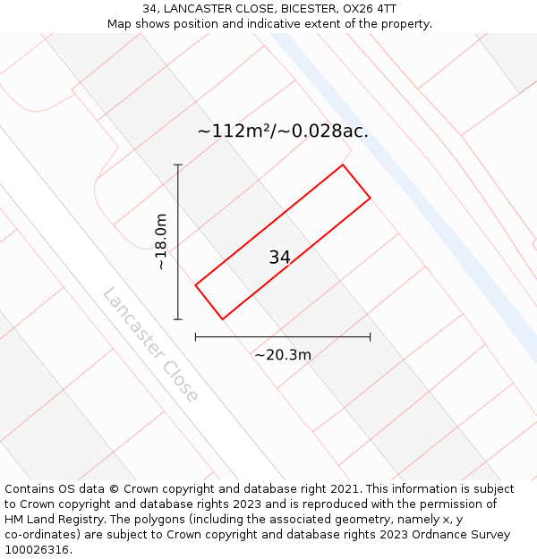 34, LANCASTER CLOSE, BICESTER, OX26 4TT: Plot and title map
