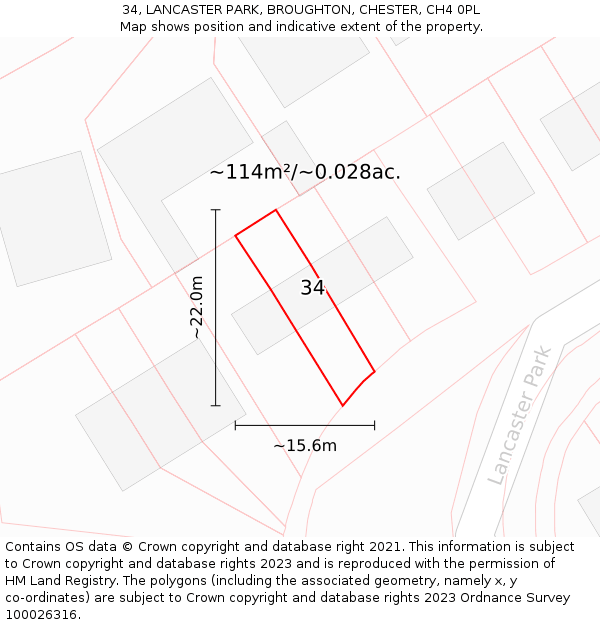 34, LANCASTER PARK, BROUGHTON, CHESTER, CH4 0PL: Plot and title map