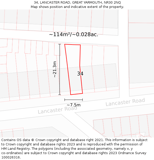 34, LANCASTER ROAD, GREAT YARMOUTH, NR30 2NQ: Plot and title map