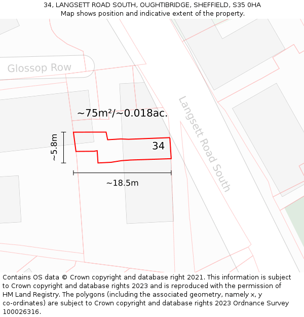 34, LANGSETT ROAD SOUTH, OUGHTIBRIDGE, SHEFFIELD, S35 0HA: Plot and title map