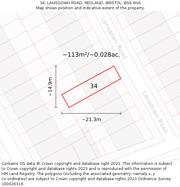 34, LANSDOWN ROAD, REDLAND, BRISTOL, BS6 6NS: Plot and title map